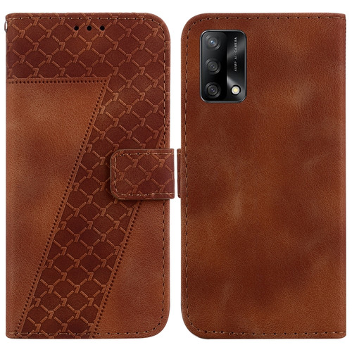 OPPO A74 4G/F19 4G 7-shaped Embossed Leather Phone Case - Brown