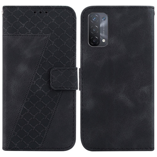 OPPO A74 5G/A93 5G/A54 5G 7-shaped Embossed Leather Phone Case - Black