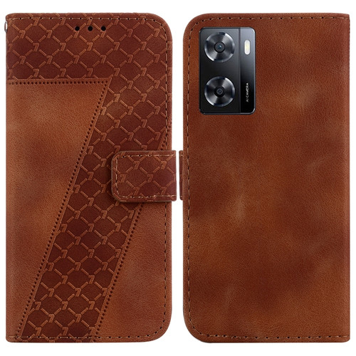 OPPO A57 5G/A57s 4G Global/A57 4G/K10 5G/A57e 4G/A77 4G/A77s 7-shaped Embossed Leather Phone Case - Brown