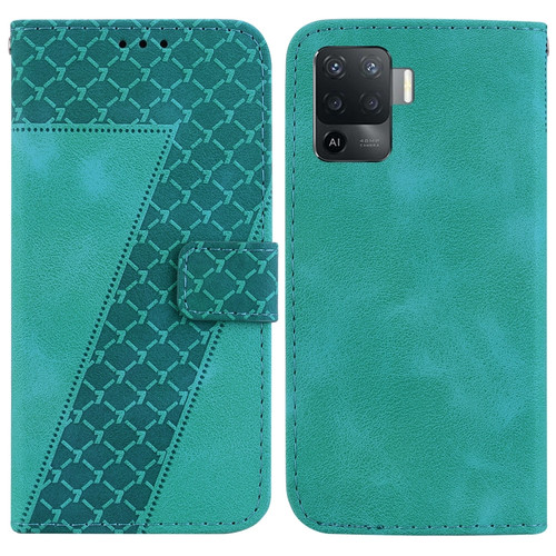 OPPO A94 4G/F19 Pro/Reno5 F 7-shaped Embossed Leather Phone Case - Green