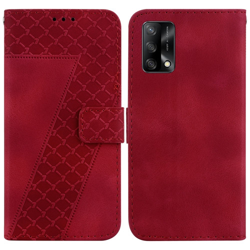 OPPO A74 4G/F19 4G 7-shaped Embossed Leather Phone Case - Red