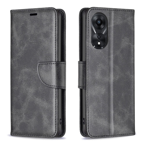 OPPO A78 5G Lambskin Texture Leather Phone Case - Black