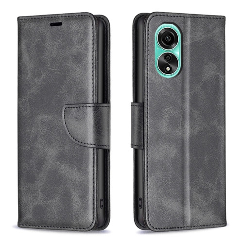 OPPO A78 4G Lambskin Texture Leather Phone Case - Black