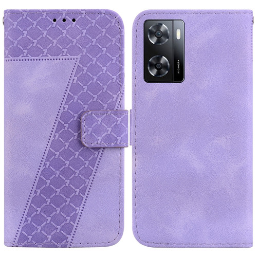 OPPO A57 5G/A57s 4G Global/A57 4G/K10 5G/A57e 4G/A77 4G/A77s 7-shaped Embossed Leather Phone Case - Purple