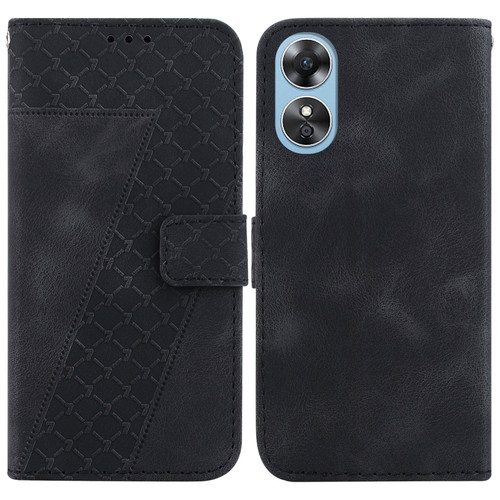 OPPO A17/A17K 7-shaped Embossed Leather Phone Case - Black