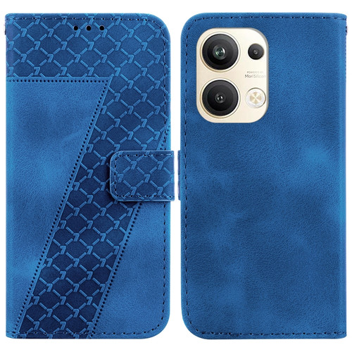 OPPO Reno9 Pro+ 7-shaped Embossed Leather Phone Case - Blue