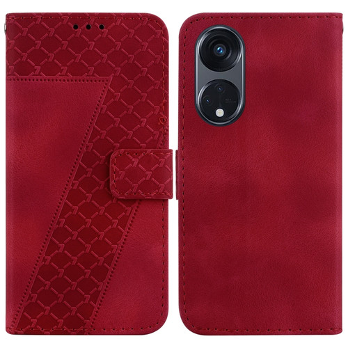 OPPO Reno8 T 5G/A1 Pro 5G 7-shaped Embossed Leather Phone Case - Red