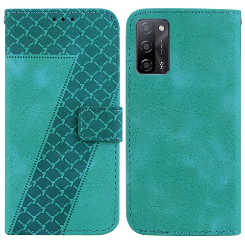 OPPO A55 5G/A53s 5G/A54 4G/A16 7-shaped Embossed Leather Phone Case - Green