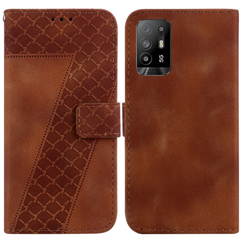 OPPO A94 5G/F19 Pro+ 5G/Reno5 Z 7-shaped Embossed Leather Phone Case - Brown