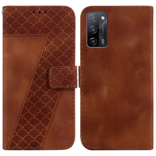 OPPO A55 5G/A53s 5G/A54 4G/A16 7-shaped Embossed Leather Phone Case - Brown