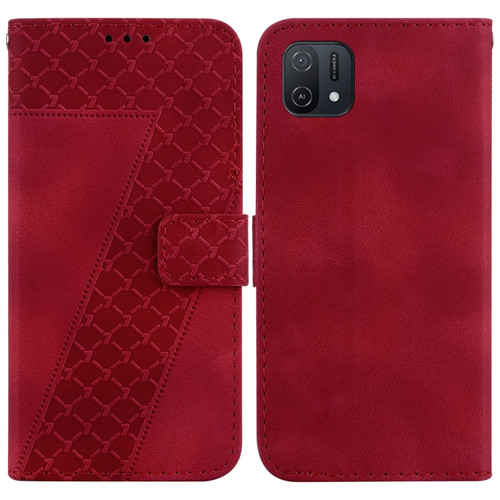 OPPO A16K 7-shaped Embossed Leather Phone Case - Red