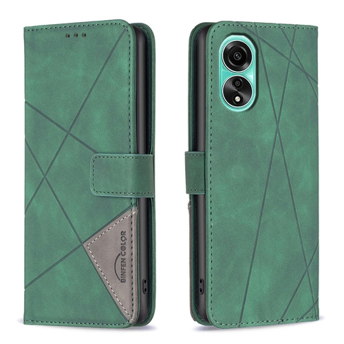 OPPO A78 4G Magnetic Buckle Rhombus Texture Leather Phone Case - Green
