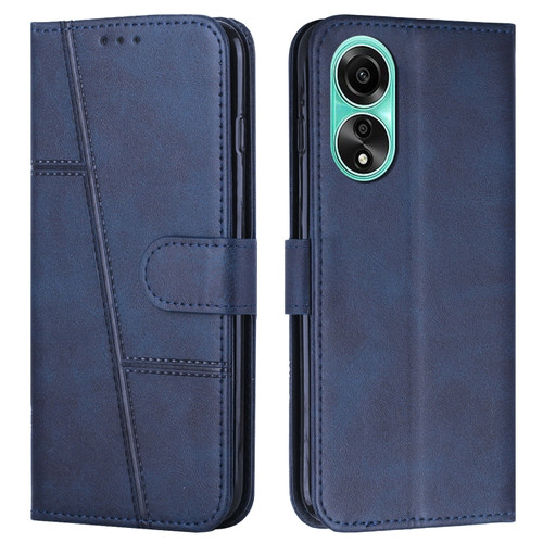 OPPO A78 4G Stitching Calf Texture Buckle Leather Phone Case - Blue