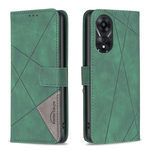 OPPO A78 5G Magnetic Buckle Rhombus Texture Leather Phone Case - Green