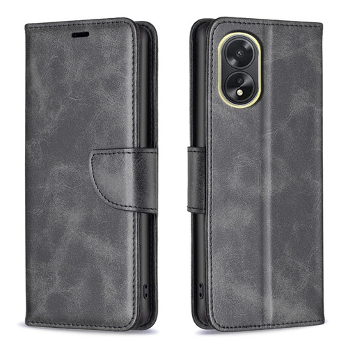 OPPO A38 4G Lambskin Texture Leather Phone Case - Black