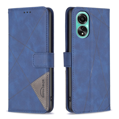 OPPO A78 4G Magnetic Buckle Rhombus Texture Leather Phone Case - Blue