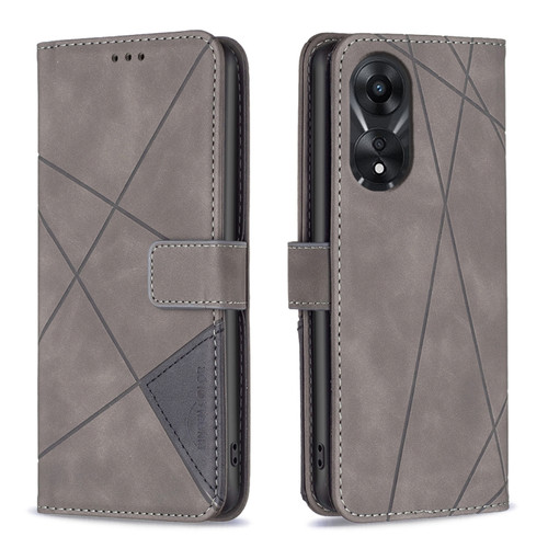 OPPO A78 5G Magnetic Buckle Rhombus Texture Leather Phone Case - Grey