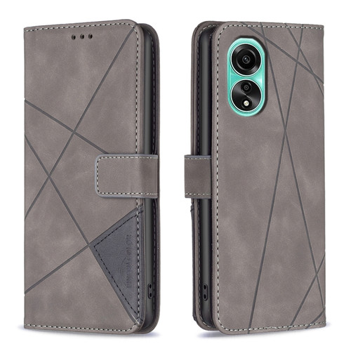 OPPO A78 4G Magnetic Buckle Rhombus Texture Leather Phone Case - Grey