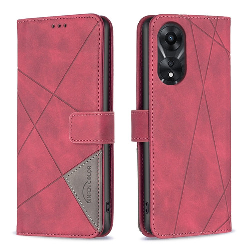 OPPO A78 5G Magnetic Buckle Rhombus Texture Leather Phone Case - Red