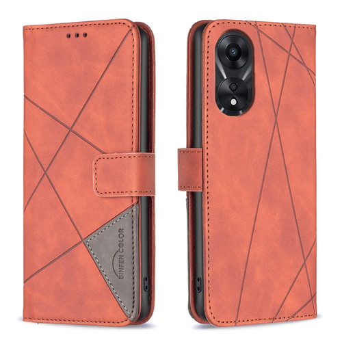 OPPO A78 5G Magnetic Buckle Rhombus Texture Leather Phone Case - Brown