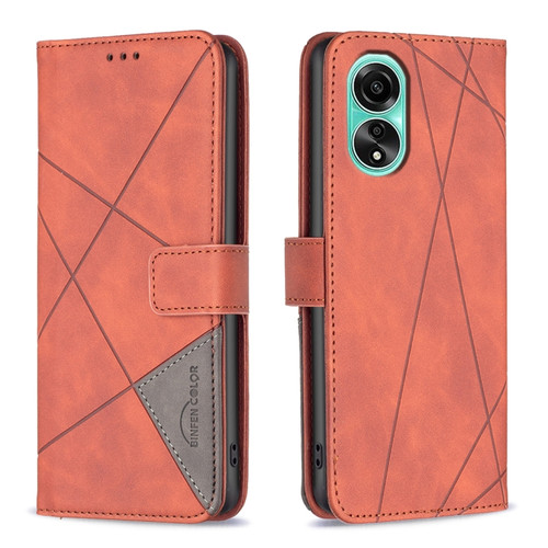 OPPO A78 4G Magnetic Buckle Rhombus Texture Leather Phone Case - Brown