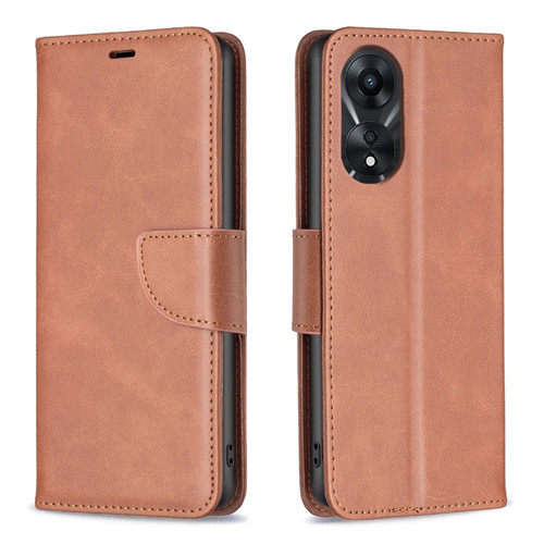 OPPO A78 5G Lambskin Texture Leather Phone Case - Brown