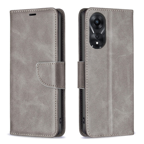 OPPO A78 5G Lambskin Texture Leather Phone Case - Grey