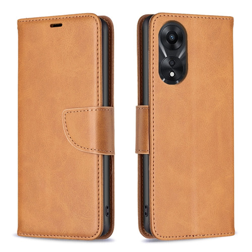 OPPO A78 5G Lambskin Texture Leather Phone Case - Yellow