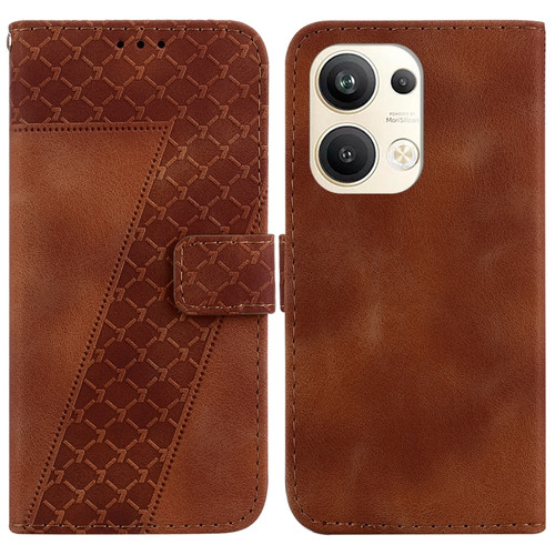 OPPO Reno9 Pro+ 7-shaped Embossed Leather Phone Case - Brown