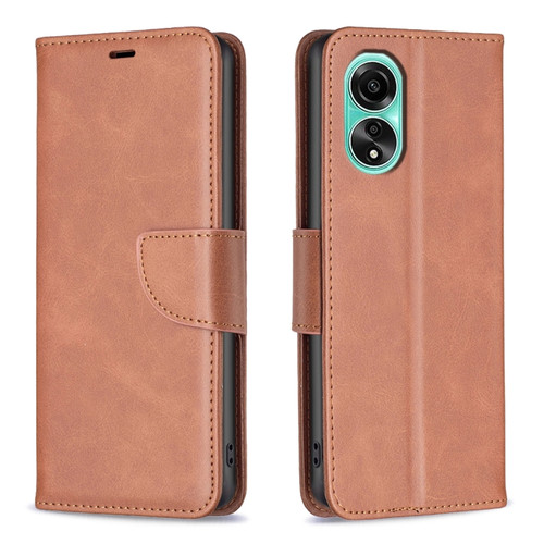 OPPO A78 4G Lambskin Texture Leather Phone Case - Brown