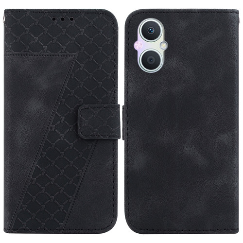 OPPO A96 5G/Reno7 Z 5G 7-shaped Embossed Leather Phone Case - Black