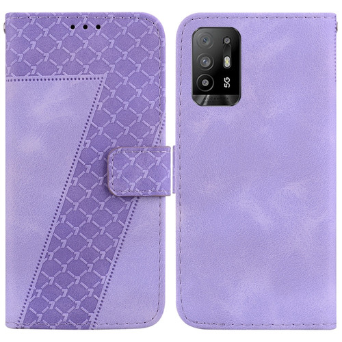 OPPO A94 5G/F19 Pro+ 5G/Reno5 Z 7-shaped Embossed Leather Phone Case - Purple