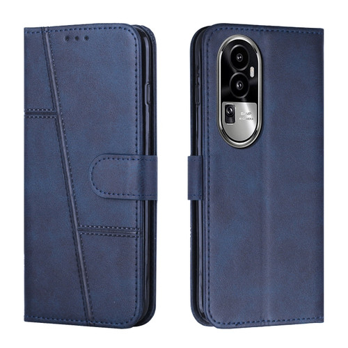OPPO Reno10 Pro+ Stitching Calf Texture Buckle Leather Phone Case - Blue