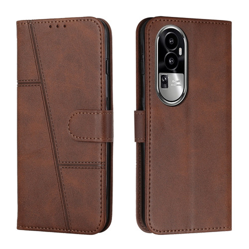 OPPO Reno10 Pro+ Stitching Calf Texture Buckle Leather Phone Case - Brown