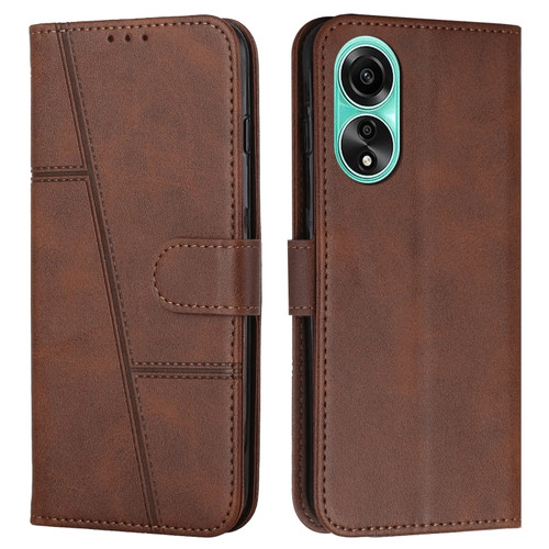 OPPO A78 4G Stitching Calf Texture Buckle Leather Phone Case - Brown