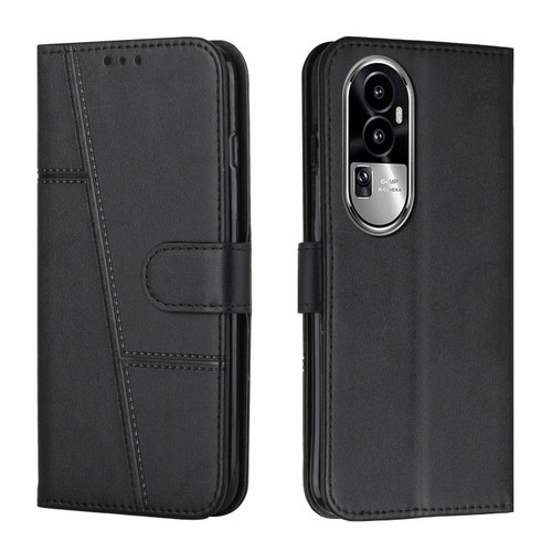 OPPO Reno10 5G Global/Reno10 Pro 5G Global Stitching Calf Texture Buckle Leather Phone Case - Black