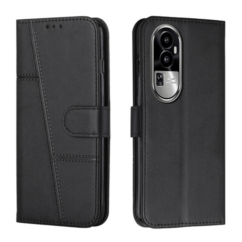 OPPO Reno10 Pro+ Stitching Calf Texture Buckle Leather Phone Case - Black
