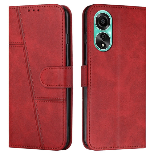 OPPO A58 4G Stitching Calf Texture Buckle Leather Phone Case - Red