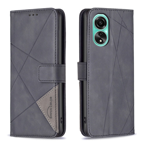 OPPO A78 4G Magnetic Buckle Rhombus Texture Leather Phone Case - Black