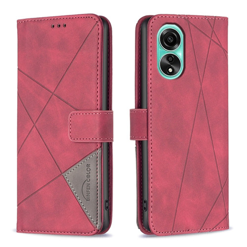 OPPO A78 4G Magnetic Buckle Rhombus Texture Leather Phone Case - Red