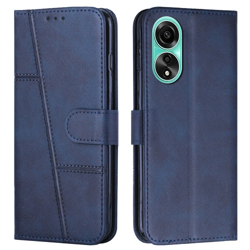 OPPO A58 4G Stitching Calf Texture Buckle Leather Phone Case - Blue