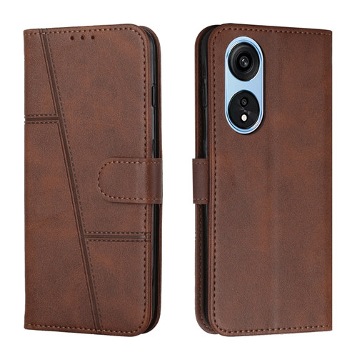 OPPO A1 5G/A98/F23 5G Stitching Calf Texture Buckle Leather Phone Case - Brown