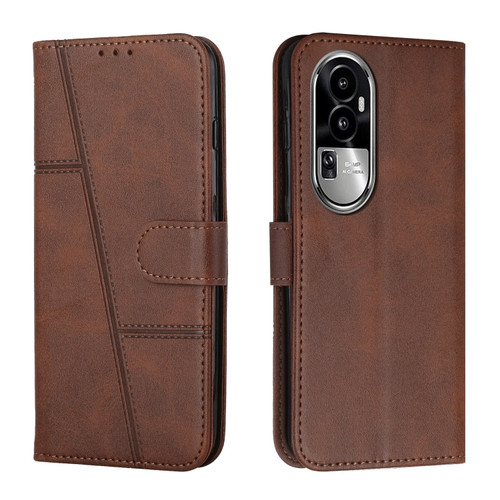 OPPO Reno10 5G Global/Reno10 Pro 5G Global Stitching Calf Texture Buckle Leather Phone Case - Brown
