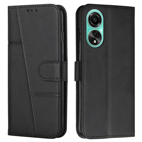 OPPO A78 4G Stitching Calf Texture Buckle Leather Phone Case - Black