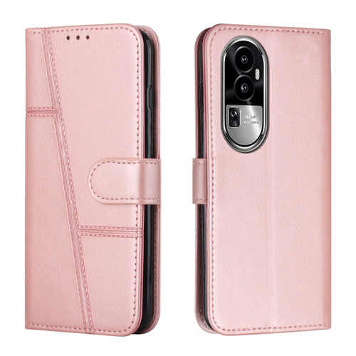 OPPO Reno10 5G Global/Reno10 Pro 5G Global Stitching Calf Texture Buckle Leather Phone Case - Rose Gold