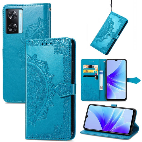 OPPO A57s Mandala Flower Embossed Leather Phone Case - Blue