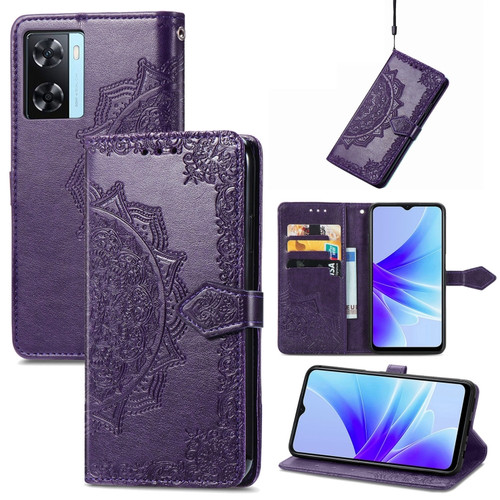 OPPO A57s Mandala Flower Embossed Leather Phone Case - Purple