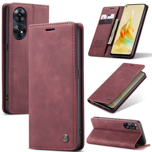 OPPO Reno8 T 4G CaseMe 013 Multifunctional Horizontal Flip Leather Phone Case - Wine Red