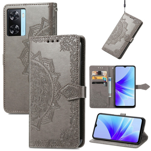 OPPO A57s Mandala Flower Embossed Leather Phone Case - Gray