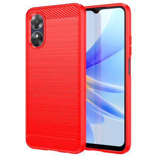 OPPO A17 Brushed Texture Carbon Fiber TPU Phone Case - Red